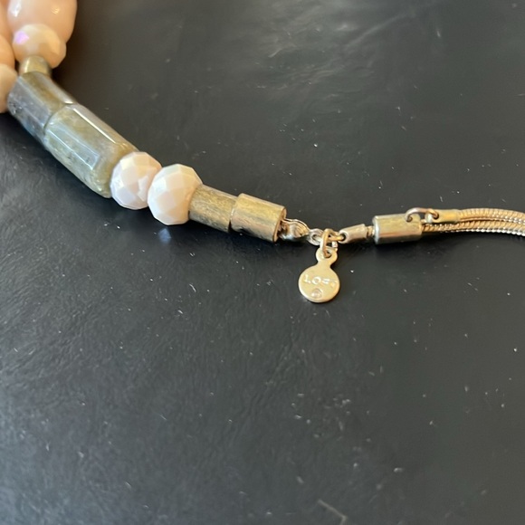 LOFT PALE PINK BEADS TRIMMED WITH COLORED BEADS HUNG ON A DOUBLE OVERHEAD CHAIN - Picture 8 of 10